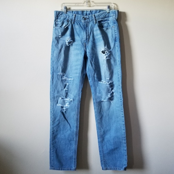 Levi's 541 Tapered Fit Ripped Distressed Destroyed Mens 32X34 Blue Jeans - Picture 1 of 9